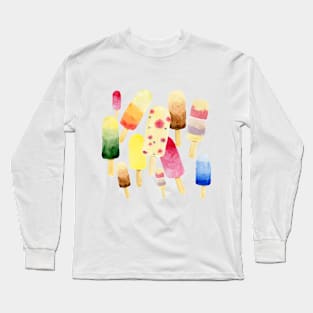 Ice Cream Colorful Watercolor Pattern Long Sleeve T-Shirt